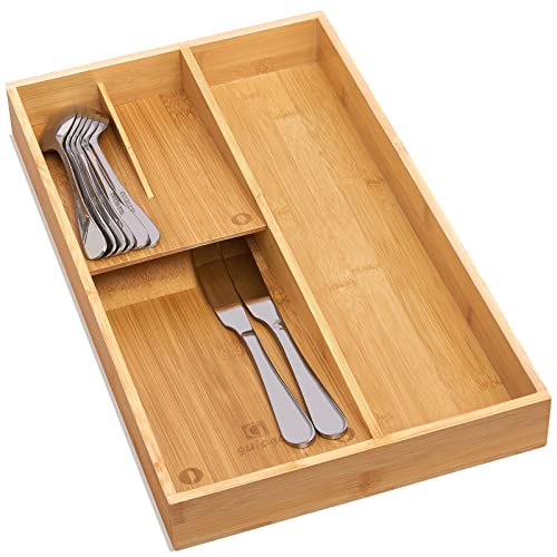 guiogc Bamboo silverware tray organizer, Utensil Holder and Cutlery Tray for Drawer, Kitchen Drawer Organizer Divider for Spoons Forks Knives - size: Medium