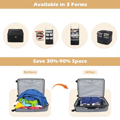 Surblue Hanging Closet Storage Bag Collapsible 3-Shelf Washable Oxford Fabric with 2 Hooks (L 11.41 * 11.41 * 19.68in, Black) - color: Black, size: L 11.41*11.41*19.68in