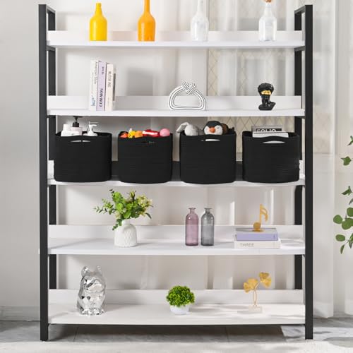 ICERZCZ Storage Baskets for Organizing & Shelves, Woven Cotton Rope Organization Bins for Dog Toys, Clothes, Books, Nursery Organizer, 15" Lx11''Wx9.5''H, (4 Packs) Black - color: Black, size: 15"(L)×11"(W)×9.5"(H)