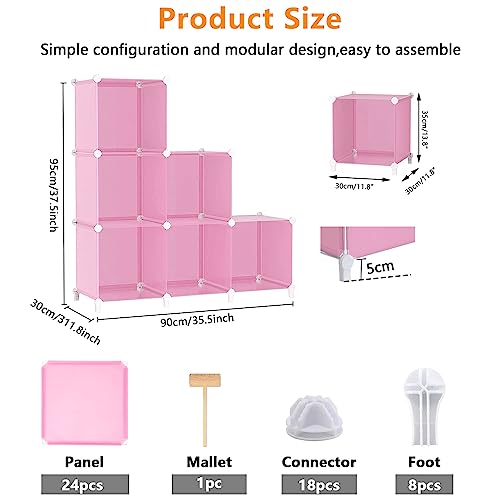 AWTATOS Cube Storage Organizer Protable Closet Organizers and Storage for Kids DIY Stackable 6 Cubes Storage Shelves Clothes Organizer for Bedroom, Home, Pink - color: Pink
