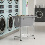 ELYKEN Rolling Laundry Hamper with Wheels, 32-Gallon (122L) Laundry Cart with Removable Bag, 2-Tier Clothes Basket Hamper with Shelf for Closet, Bedroom, Bathroom, Laundry Room, Gray - color: Gray, size: 27.4"L x 19.9"W x 30.9"H