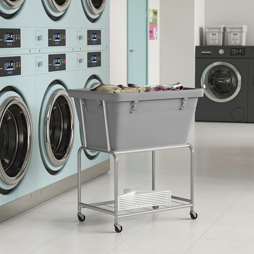 ELYKEN Rolling Laundry Hamper with Wheels, 32-Gallon (122L) Laundry Cart with Removable Bag, 2-Tier Clothes Basket Hamper with Shelf for Closet, Bedroom, Bathroom, Laundry Room, Gray - color: Gray, size: 27.4"L x 19.9"W x 30.9"H
