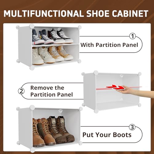 MAGINELS 6-Tier Shoe Rack,Expandable Plastic Shoe Cabinet. Shoe Storage with Door,Entryway, Closets, Hallway, and Bedroom.Accommodates Up to 24 Pairs of Shoes.Grey (6 Tier 24 Pairs（White）) - size: 6 Tier (24 Pairs)