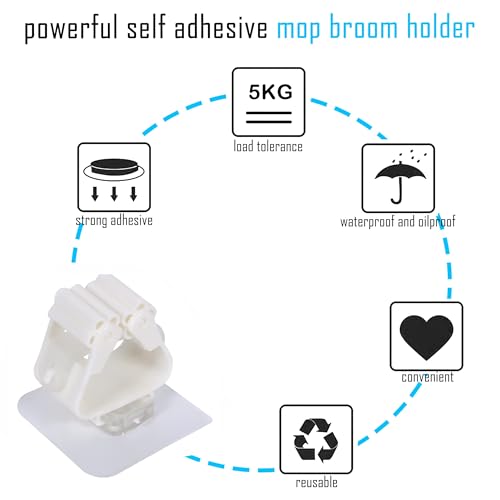 3-H 40 Pack Self Adhesive Broom Holder Wall Mount - Heavy Duty No Drill Broom Organizer for Garage Closet Kitchen, Plastic Storage Rack for Brooms Mops Tools, Peel and Stick Adhesive, White - color: Beige White, size: 40