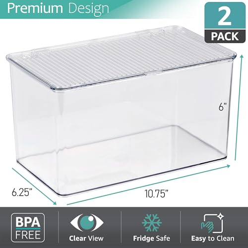 Sorbus Durable Plastic Storage Bins with Lids- Stackable Refrigerator Organizer Bins- MultiPurpose & Versatile- Lightweight Pantry Organizer- Perfect Cabinet Organizers and Storage for Kitchen- 2 Pack - size: Large