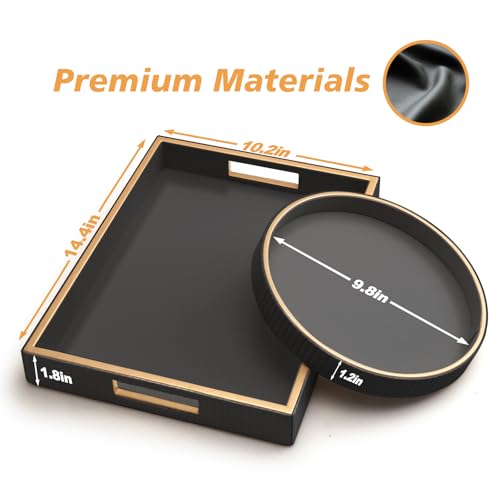 SANZIE Leather Tray Desktop Storage Organizer Premium Serving Tray Decorative Trays Valet Trays for Sundries Cosmetics Phone Wallet Cutlery (Black Holder with Disc) - color: Black Holder With Disc