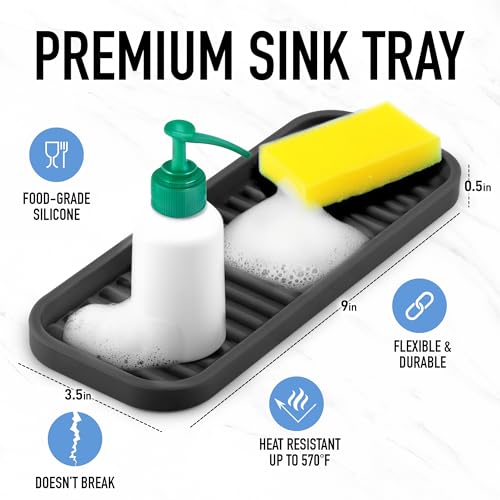 Zulay Kitchen (9x3.5) Silicone Sponge Holder for Kitchen Sink - Flexible Multipurpose Soap Tray Sponge Holder - Sink Organizer Tray for, Bathroom, Makeup, Trinkets & More (Black) - color: Black, size: Medium (9x3.5)