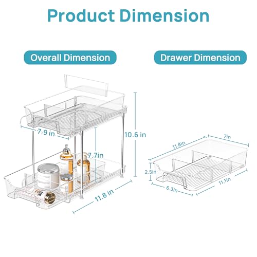 Vtopmart 4 Pack 2 Tier Bathroom Under Sink Organizers and Storage, Clear Kitchen Pantry Organization, Pull Out Medicine Cabinet Organizer with Movable Dividers - color: Transparent, size: S-Divided (4 Pack)