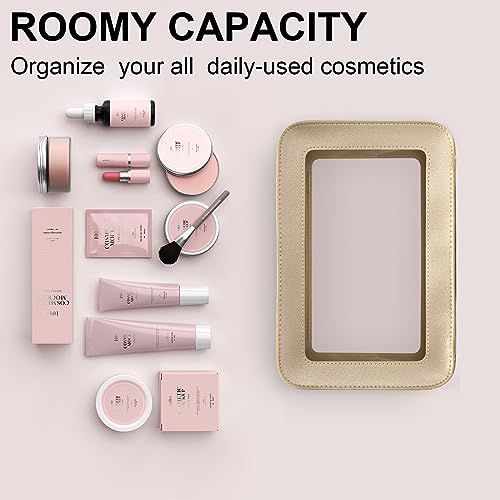 LETGO Clear Makeup Bags, TSA Approved Toiletry Bag with Zipper, Clear Makeup Organizer Fit Carry-on Travel Essentials,Clear Cosmetic Bags for Women Men (O-Gold) - color: O-Gold