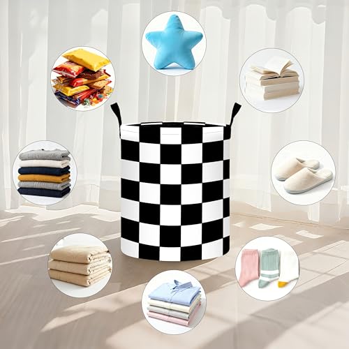 Black White Checkered Laundry Basket Storage Bin Foldable Laundry Hamper Clothes Storage Bucket Organizer 19.6x15.7 Inch For Laundry Room/Bedroom/Bathroom - color: Black White Checkered