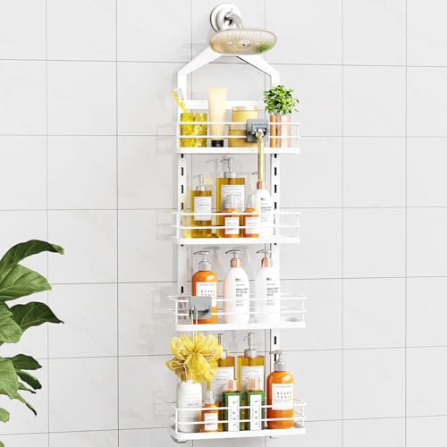 ODesign 4 Tier Height-Adjustable Shower Caddy Hanging Anti-Swing-Over The Shower Head Caddy-Storage Organizer Bathroom Shelves Basket-White - color: White, size: 4 Tier