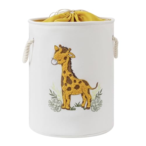 Kids Laundry Basket Baby Hamper for Nursery, Canvas Dirty Clothes Hampers with Drawstring Closure, Jungle Theme Baby Basket, Animal Baskets for Toys Laundry Hamper, Safari Nursery Decor, Giraffe - color: Yellow Giraffe