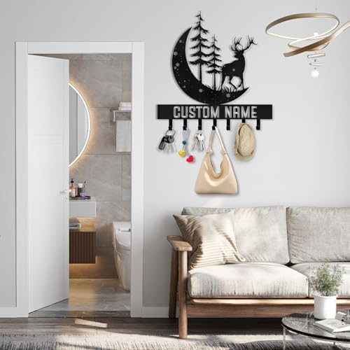 Personalized Key Holder for Wall | Key Organizer for Wall Mount | Custom Deer Forest Theme Key Hooks Coat Rack | Christmas Housewarming Gifts | Key Hanger Wall Decor for Living Room Doorway - color: 09 Deer