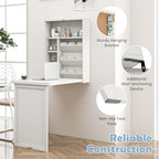 Tangkula Foldable Wall Mounted Desk, Floating Table with Storage Shelves & Hooks, Space-Saving Fold-Up Murphy Desk for Small Spaces, Home Office, Dorm Room - color: White