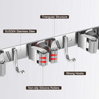 Broom Holder Wall Mount, Stainless Steel Broom Hanger Wall Mount, Heavy Duty Mop and Broom Holder Tool Racks Utility Hooks for Laundry Room Garden Garage, Grey (5 Racks and 4 Hooks) - color: Gray, size: 1Pack 5R4H