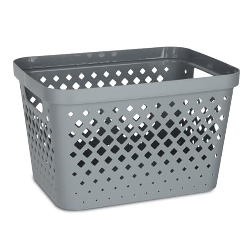 Glad Plastic Storage Basket Set, Value Pack of 6 | Open Storage Bins for Shelves, Bathroom, Pantry, Closet | Nesting Organizer Boxes with Handles, 4 Gallon, Grey - color: Grey, size: 4 Gallon