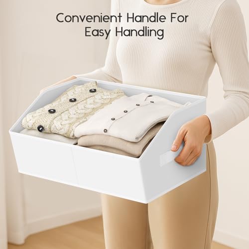 Homsorout Large Closet Organizers and Storage Bins - 8 Pack Trapezoid Storage Baskets for Shelves, Foldable Fabric Baskets with Handles Ideal for Closet, Basket, Wardrobe and Shelf Storage, White - color: White, size: 8 Pack
