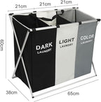 TEEM 3-Section Laundry Basket Organizer, Foldable Hamper with Dividers, 150L Large Capacity, Waterproof 600D Oxford Fabric, Freestanding Lightweight Clothes Sorter Bedroom, Dorm, Bathroom (24x15x26in)