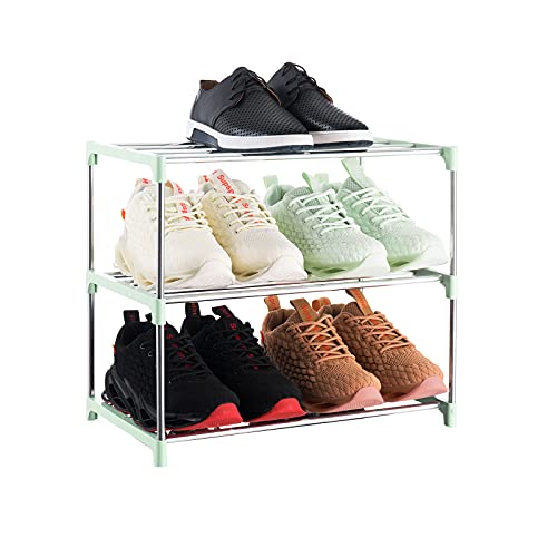 3-Tier Stackable Small Shoe Rack, Lightweight Shoe Shelf Storage Organizer for Entryway, Hallway and Closet(Green) - color: Green, size: 3-Tier