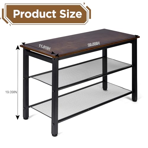 3-Tier Shoe Rack Bench, Hardwood & Alloy Steal Entryway Storage Organizer for Front Door Entrance, Bedroom, Living Room, 300lb Capacity (3-Tier Shoe Bench (Metal Mesh)) - size: 3-Tier Shoe Bench (Metal Mesh)