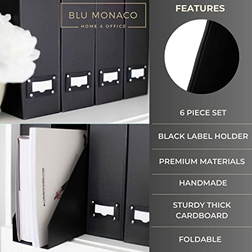 BLU MONACO Foldable Black Magazine File Holder | Set of 6 Cardboard Desk Organizer Boxes | Vertical Magazine File Holder | Standing File Holder | Office Classroom or Home - color: Black