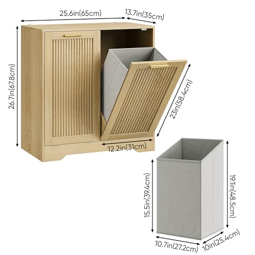 Laundry Hamper Cabinet, Small Tilt-Out Bathroom Storage Unit with Narrow Hidden Basket Chest Bathroom Cupboard
