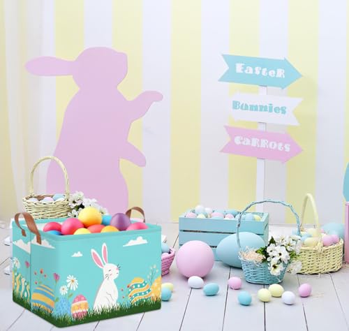 NTAOHAMPER Rectangular Easter Eggs Basket Empty,Easter Storage Bin with Handles,Baby Room Decor,Gift Basket(Blue Easter Eggs) - color: Blue Easter Eggs