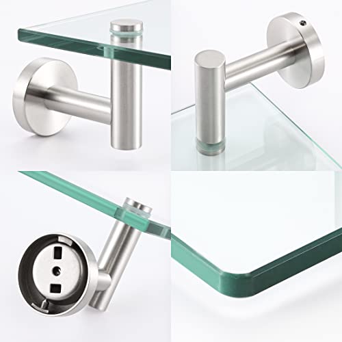 KES Glass Shelf for Bathroom, Floating Glass Shelves for Wall, 20 Inch Tempered Glass Shelf 2 Pack with Rustproof Stainless Steel Brackets Wall Mounted Brushed Finish, A2021-2-P2 - color: Brushed Finish