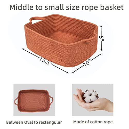 XUANGUO Woven Cotton Rope Storage Basket with Handles for Organizing Shelves Closet Small Cat Dog Pet Toy Baskets Box Bin Decorative Rectangle Baby Nursery Basket Gift Basket Empty (Rust) - color: rust