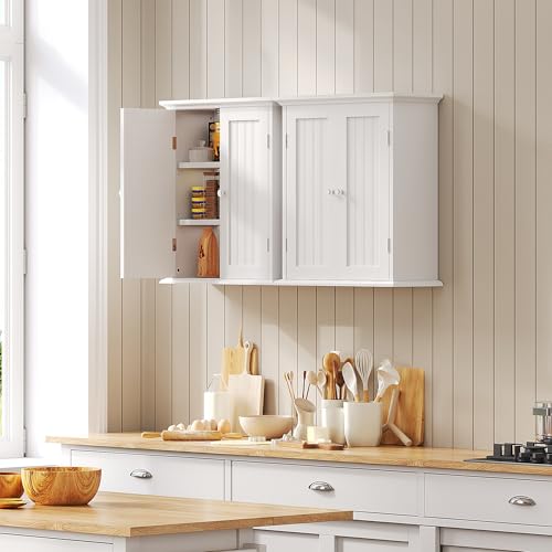 ChooChoo Bathroom Wall Cabinet Set of 2, Over The Toilet Space Saver Storage Cabinet, Medicine Cabinet with 2 Door and Adjustable Shelves, Cupboard, White - color: White, size: 8.8"D x 21.1"W x 24"H (2 pack)