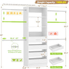 Aheaplus Closet System, 4-9Ft Closet Organizer with 4 Wooden Drawers, Wood Closet Organizer System with Tower, Walk-in Closet Organizer Wardrobe Clothes Rack with 4 Hanging Rods, Garment Rack, White - color: White