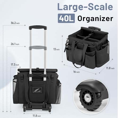 Large Cleaning Caddy for Cleaning Supplies Organizer, Rolling Cleaning Caddy Bags with Wheels for Housekeepers, Cleaning Carts on Wheels for Home Car Office Picnic - color: Black-black