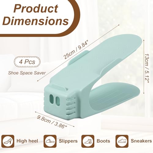 uxcell Shoe Slot Organizer 4 Pcs, 10.2x3.9x5.1 Inch Shoe Stacker Double Layer 50% Space Saver for Storage Closet Rack Organization, Light Blue - color: Light Blue