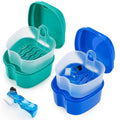 2 Pack Color Retainer Cleaner Case Denture Cups for Soaking Dentures, False Teeth Container Partial Denture Cleaning Case with Lid Travel - Lake Green and Dark Blue - color: Lake Green & Dark Blue