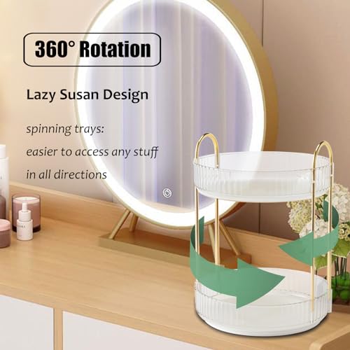 Rotating Makeup Organizer Countertop 2 Tier Lazy Susan Trays Clear Skincare Perfume Storage for Bathroom Counter Vanity, Transparent - color: Transparent, size: 2 Tier