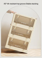 4 Tier Stackable Organiser With Door And Wheels Foldable Storage Box,For Wardrobes,Living Rooms,Bedrooms And Offices(White)