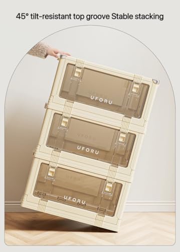 4 Tier Stackable Organiser With Door And Wheels Foldable Storage Box,For Wardrobes,Living Rooms,Bedrooms And Offices(White)