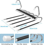 2 Pack Pants Hangers Space Saving Clothes Hangers 5 Layers, Non Slip Pant Hanger for Closet Organizers and Storage, Stainless Steel Jean Hangers Multifunctional Pant Rack for Trouser, Scarf, Skirt
