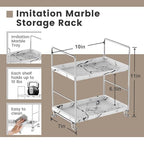 2-Tier Bathroom Organizer Countertop Perfume Makeup Shelf Cosmetics Storage Shelf Display Rack Vanity Dresser,Kitchen Spice Rack,Plastics Imitation Marble Design,Tool-Less Install(Sliver) - color: Imitation Marble,sliver