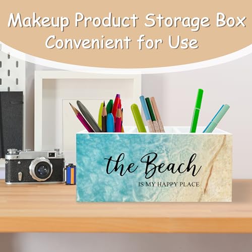 Beach Gifts for Women Men, The Beach Is My Happy Place Pen Holder for Home Office Kitchen Desk Decor, Beach Wooden Pencil Holder Sign Organizer for Home Office Desk Accessories, - color: sapphirine