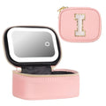 Mini Initial Makeup Bag With Led Mirror With Lights Gifts For Women Girls, Small Makeup Box For Travel Gift, Cosmetic Bag Make Up Organizer Personalized Bags Birthday Christmas Gifts For Womens (I) - style: I