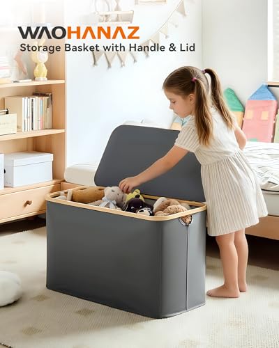 Storage Basket with Lid and Handles, 135L Fabric Bin with Divider for Shelf, Closet, Toy Organization, Collapsible Storage Organizer for Home, Grey - color: Grey, size: 135L