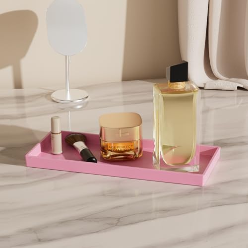 Vanity and Bathroom Tray, 11.8" ABS Countertop Organizer,Waterproof Vanity Tray for Toilet Tank,Perfume,Soap,Keys,Bathroom Accessories,Kitchen and Bath Trays,Non Slip Small Trays,Pink - color: Pink, size: 11.8" x 5" x 0.7"