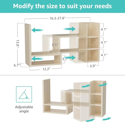 NUTIKAS Desk Shelves Desktop Organizer Shlef - Natural Wood Tone Office Organization for Top of Desk Organizers and Accessories Corner Bookshelf Table Top Shelving Small Hutch Decorations for Office - color: Natural Wood Tone