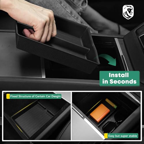 YHTAUTO Center Console Organizer Fit for Tesla Model 3 Highland 2026 2025 2024, TPE Hidden Storage Box, Car Storage Organizer Box Tray Non-Slip Accessories - style: 2PCS Center Console & Armrest Lower Tray