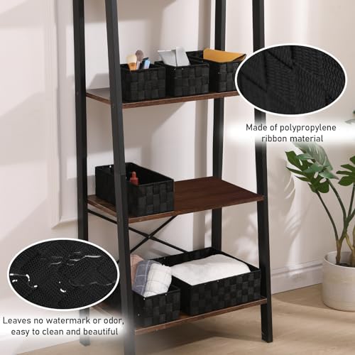 Storage Bins Woven Organizer Set of 6 – Polypropylene Storage Baskets with Metal Frame, Stackable Fabric Boxes for Drawers, Closet, Shelf, Nursery and Office, Black - color: Black, size: 6PCS-without lid