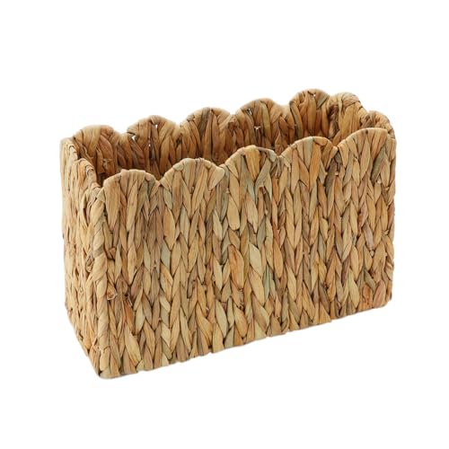 Water Hyacinth Magazine Holder for Floor, Wicker Magazine Basket, Tall Narrow Magazine Rack & File Holder for Books, Mail & Newspapers, Scalloped Storage Basket for Living Room, Office, Bedroom - color: Natural(Water Hyacinth)