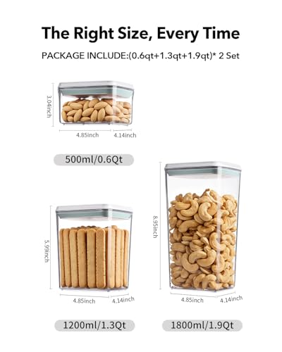 Airtight Food Storage Containers Set with One-Touch Lid, 6-Piece Multi-Size Set (0.6, 1.3, 1.9Qt)*2 Stackable Durable PET for Flour, Cereal, Snacks & Complete Pantry Organization - color: 6 Pcs Set