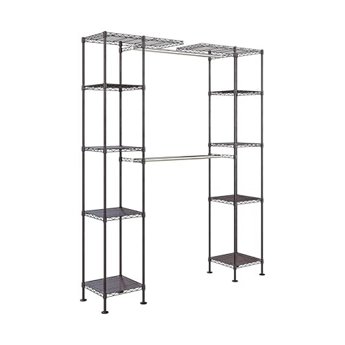 Seville Classics Closet Garment Organizer with Metal Hanging Rod Wardrobe Storage System, w/ Steel Shelves for Clothes, Shirts, Jackets, Coats, Blankets, Shoes, Satin Bronze, Expandable Rack - color: Satin Bronze