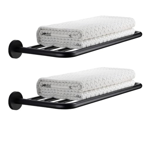 Hotel Towel Racks for Bathroom Wall Mounted, 24 Inch Towel Shelf for Bathroom, 2-Tier Bathroom Towel Rack, Black - color: Black, size: 24Inches 2PCS